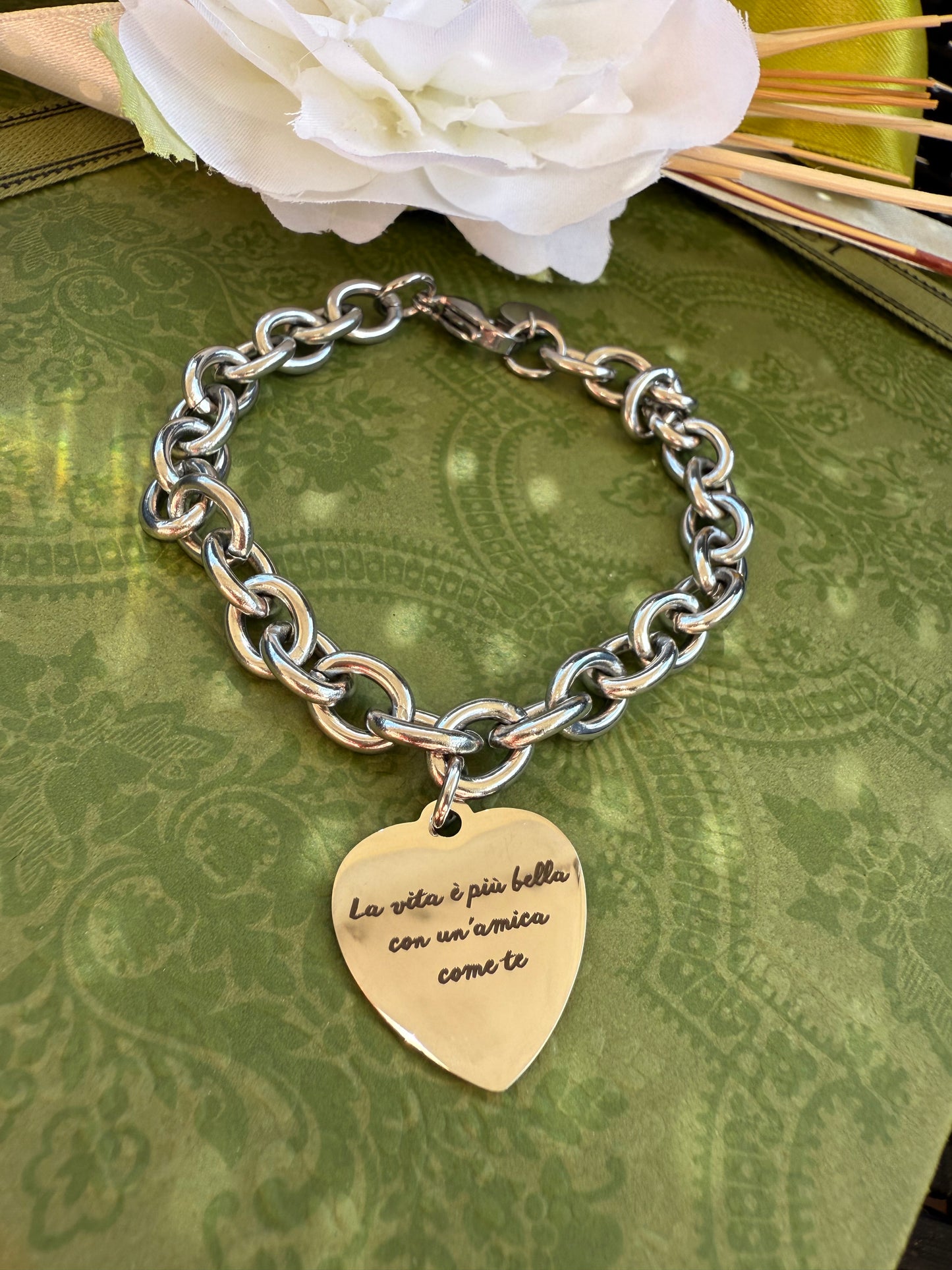 BRACCIALE INOX REGOLABILE "LA VITA E' PIU BELLA CON UN'AMICA COME TE"