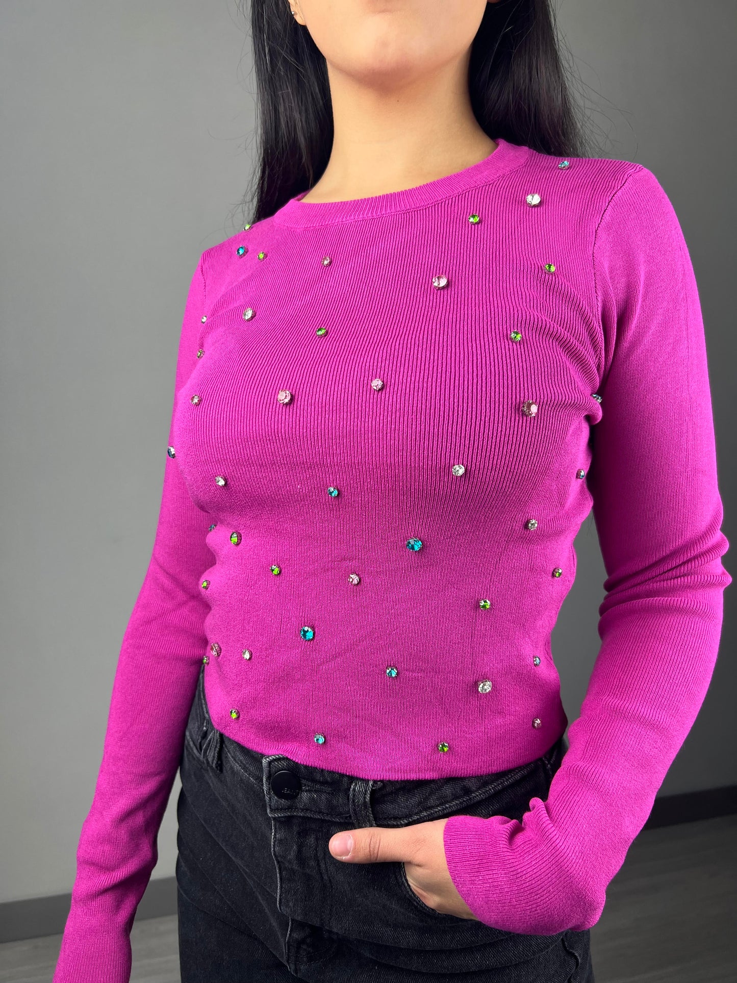 MAGLIONCINO CROP STAR FUXIA
